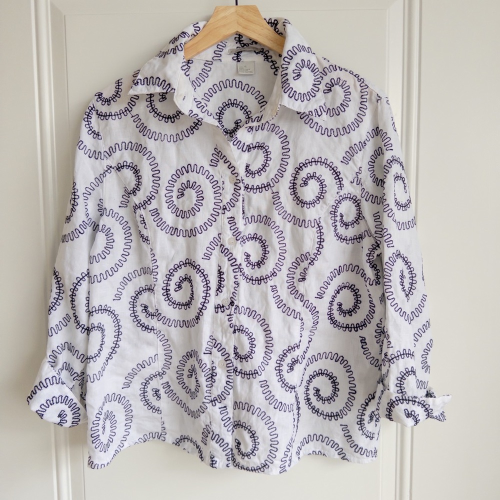 Vintage white and black button up blouse